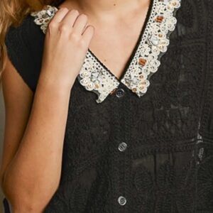 NWT POL Boho Luxe Embellished Crochet Vest OS